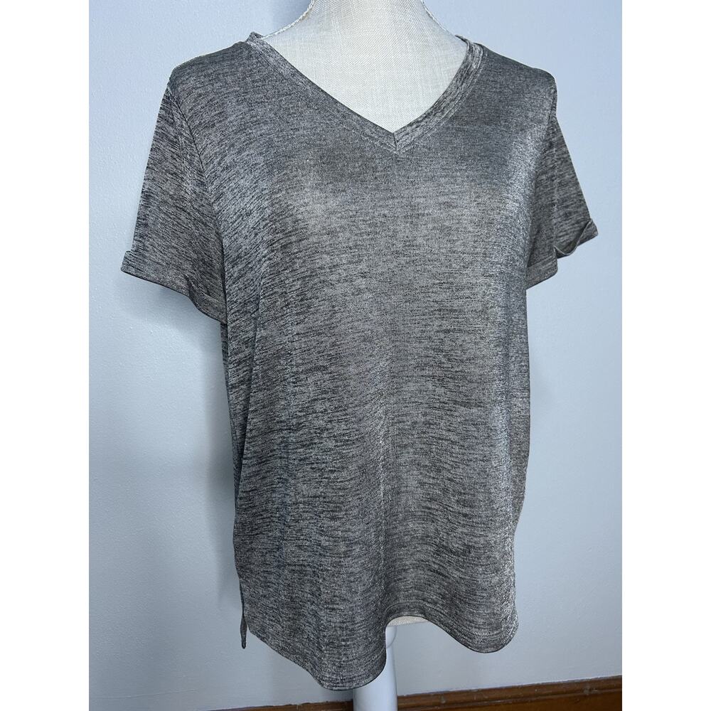 Anthropologie Akemi + Kin Metallic Silver bohemian T-shirt SZ Small